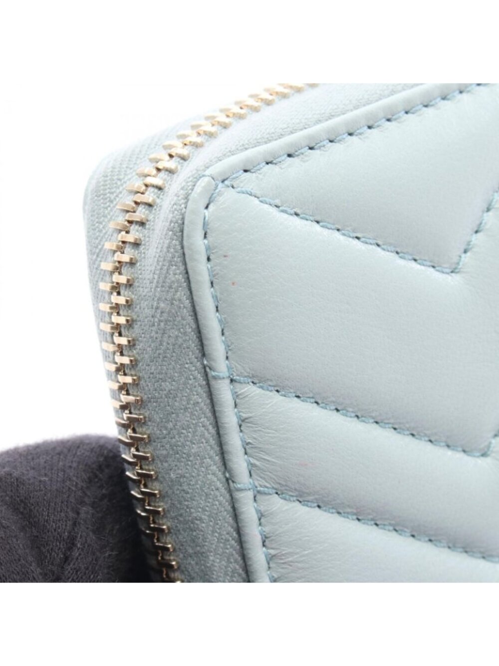 Gucci Round Wallet GG Marmont Zip Around Light Blue Lambskin - Picture 6 of 6